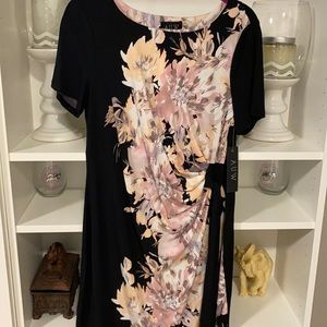 New black floralCinched at the waist dress